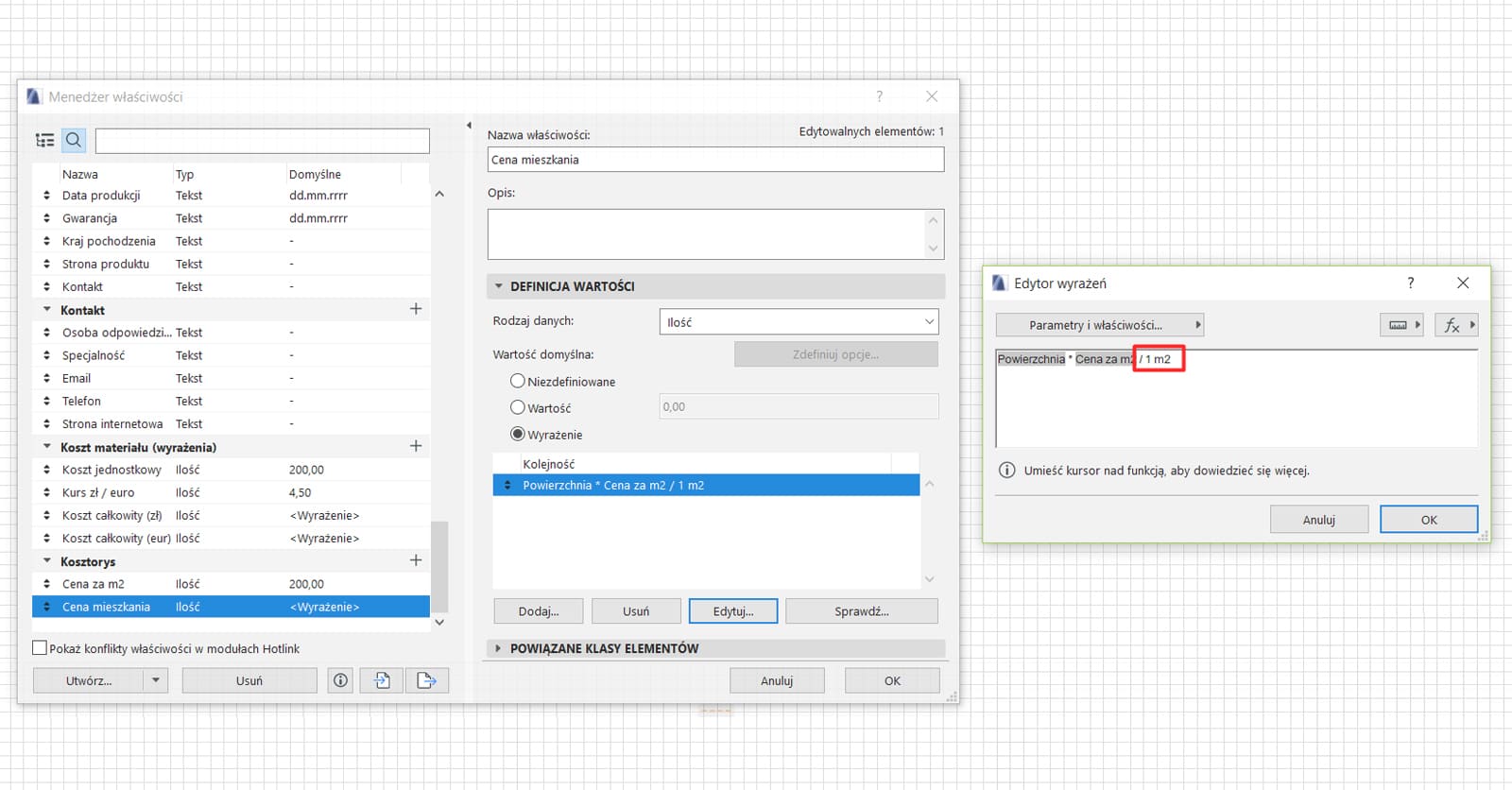 Archicad – Zastosowania wyrażeń w zestawieniach (Poradnik, tutorial) -05