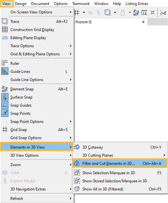 Archicad – Jak korzystać z okna Filtrowanie i Przekroje w 3D? Poradnik, tutorial - 01