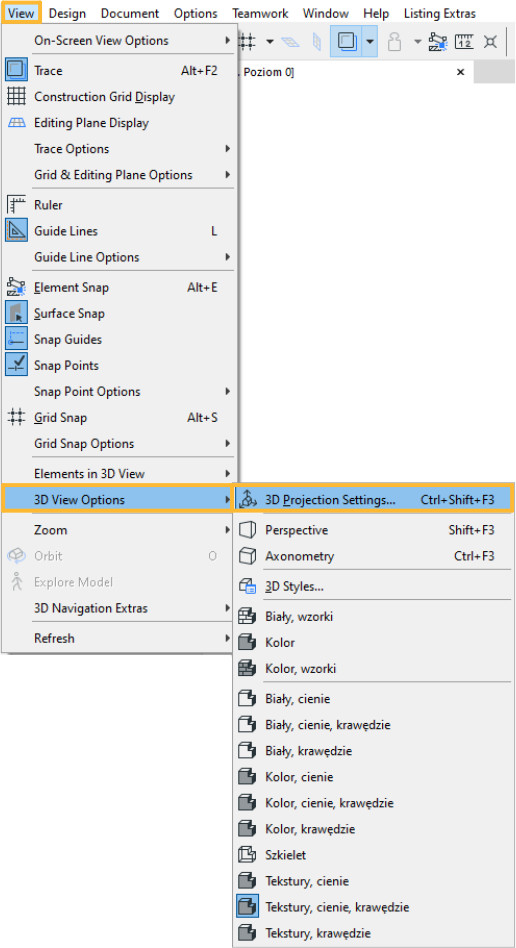 Archicad - Jak pokazać cienie na rzucie 3D? Poradnik, tutorial - 04