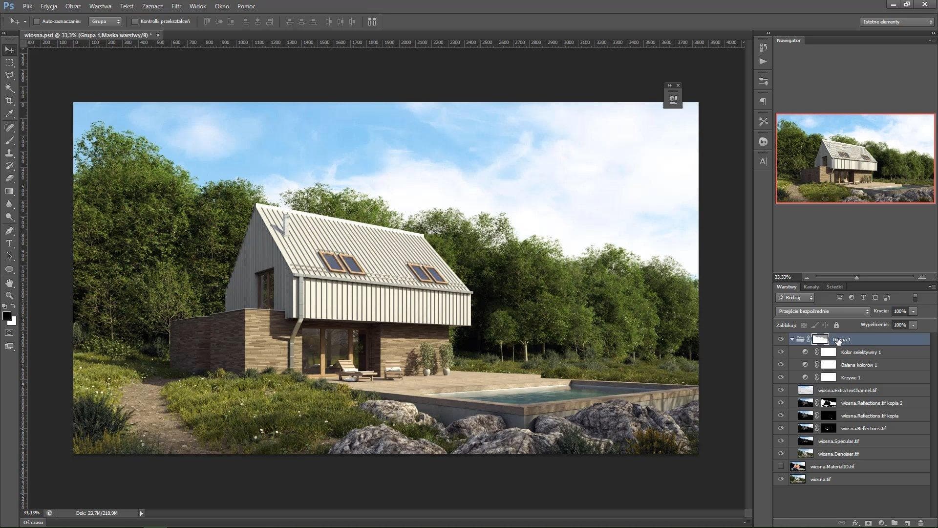 SketchUp tworzenie wizualizacji budynku w zależności od pory roku.