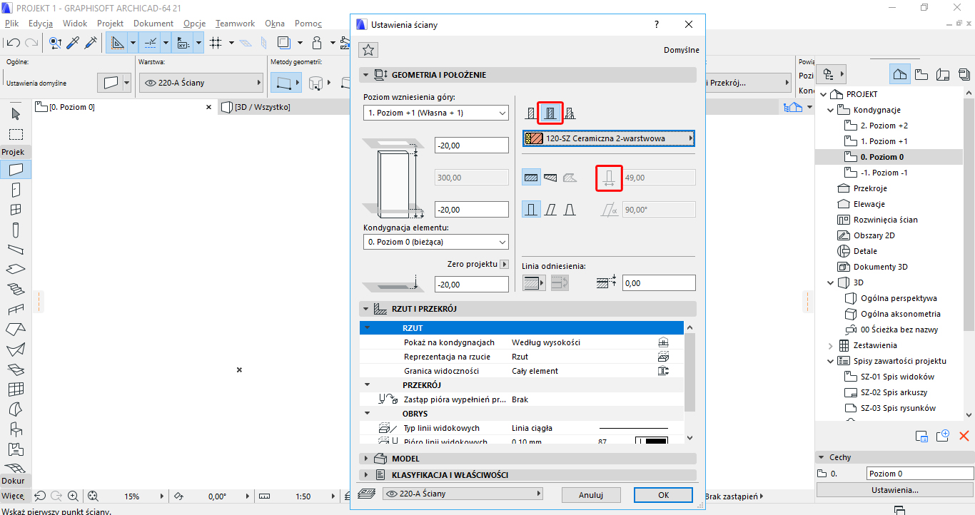Archicad - Jak zmienić grubość ścian - Tutorial, poradnik - 02