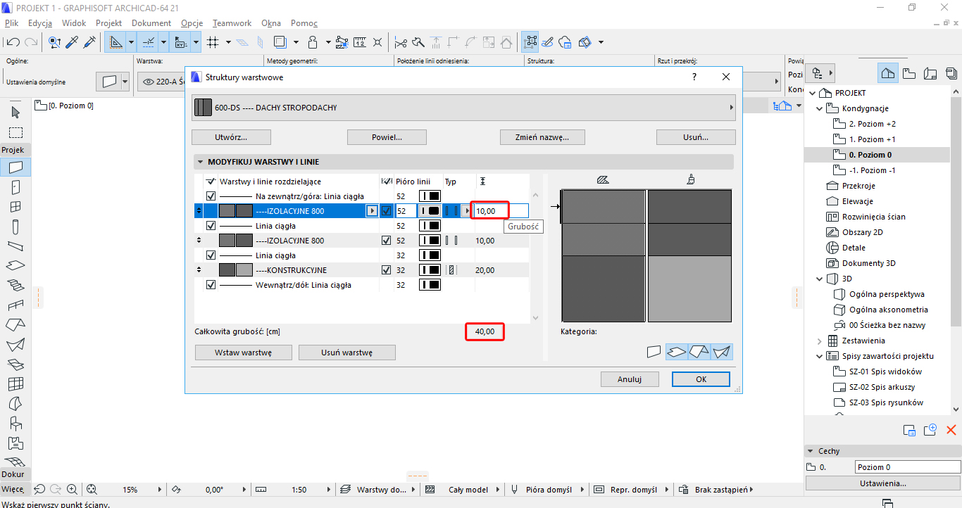Archicad - Jak zmienić grubość ścian - Tutorial, poradnik - 05