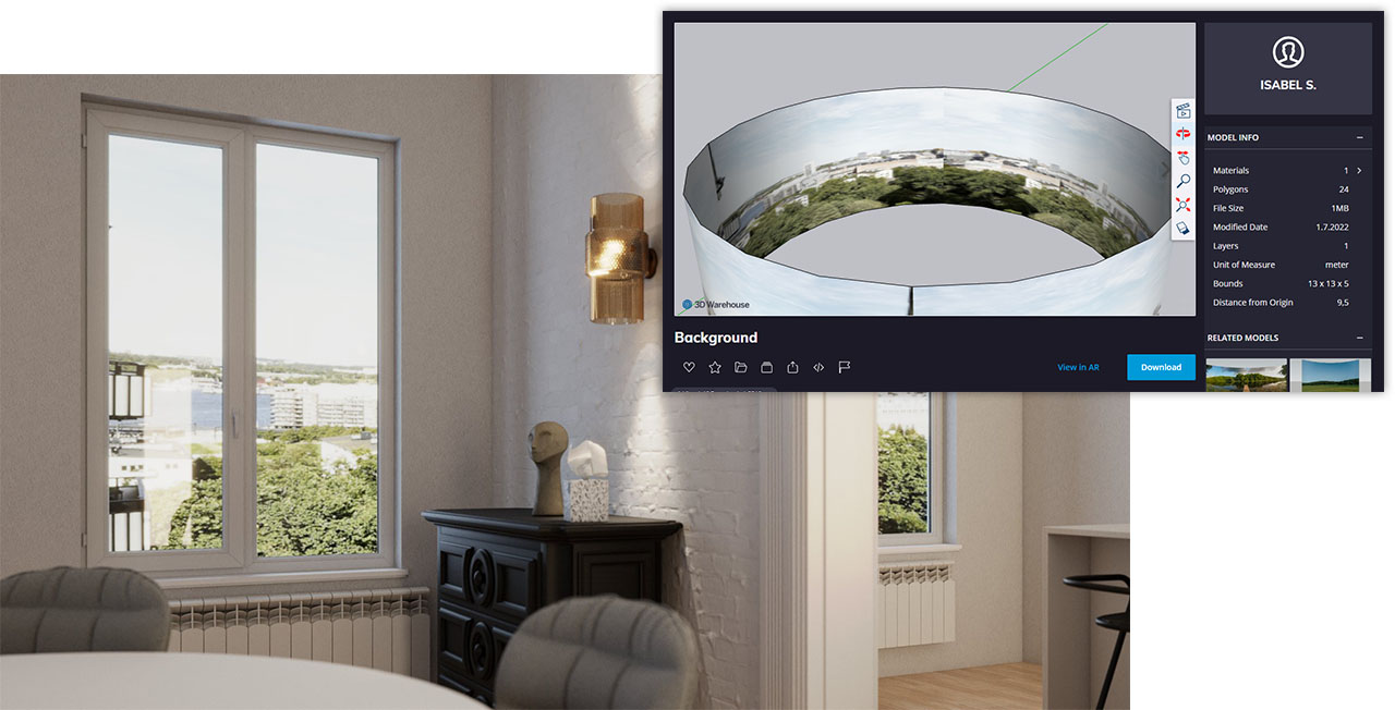 SketchUp - V-Ray - Jak wstawić tło za oknem? - 01