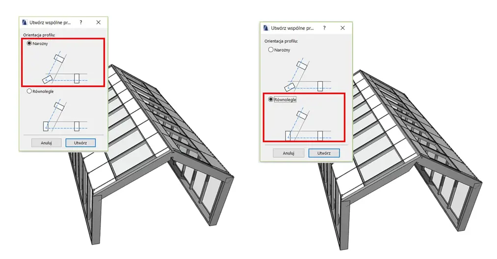 Archicad -Jak połączyć dwie przegrody strukturalne pod różnym kątem jednym profilem? - 03