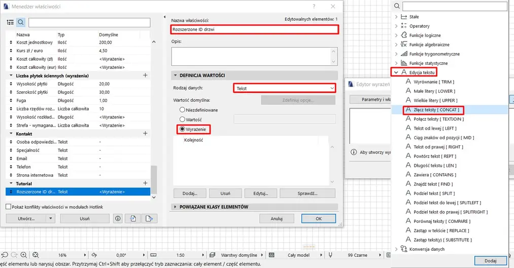 Archicad – Zastosowania wyrażeń w etykietach (Poradnik, tutorial) -02