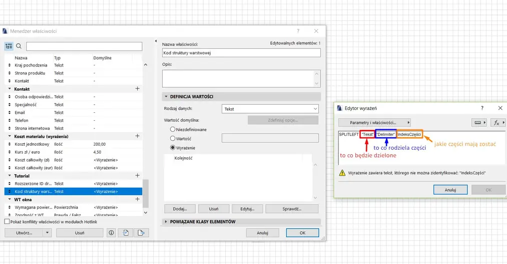 Archicad – Zastosowania wyrażeń w etykietach (Poradnik, tutorial) -07
