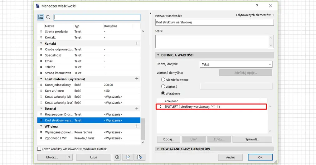 Archicad – Zastosowania wyrażeń w etykietach (Poradnik, tutorial) -08