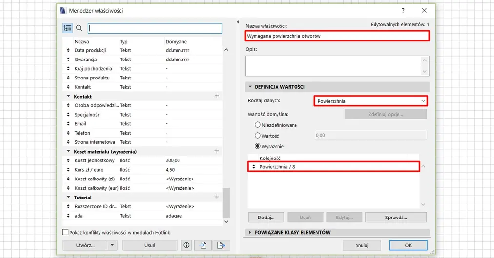 Archicad – Zastosowania wyrażeń w etykietach (Poradnik, tutorial) -10