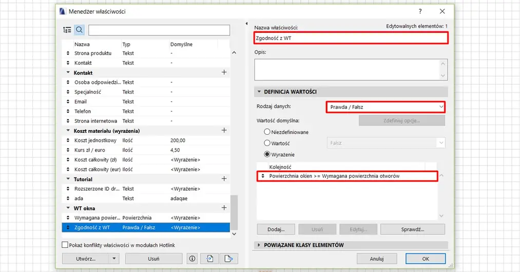 Archicad – Zastosowania wyrażeń w etykietach (Poradnik, tutorial) -11