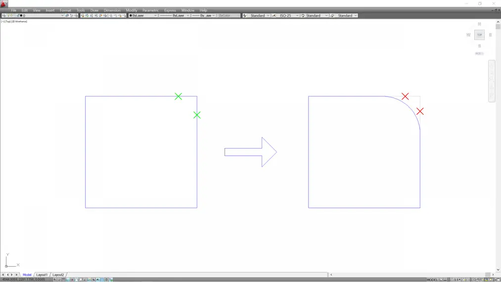 Autocad - Jak zaokrąglić narożniki - Tutorial, poradnik - 02