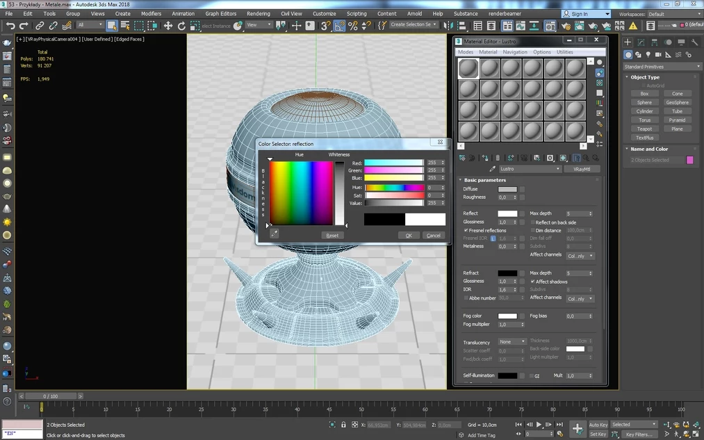 3ds Max - Vray - Jak zrobić lustro? Poradnik, tutorial - 02