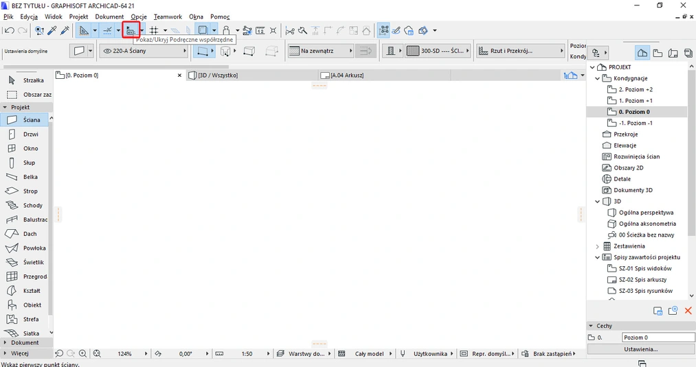Archicad Jak włączyć paletę współrzędnych 02