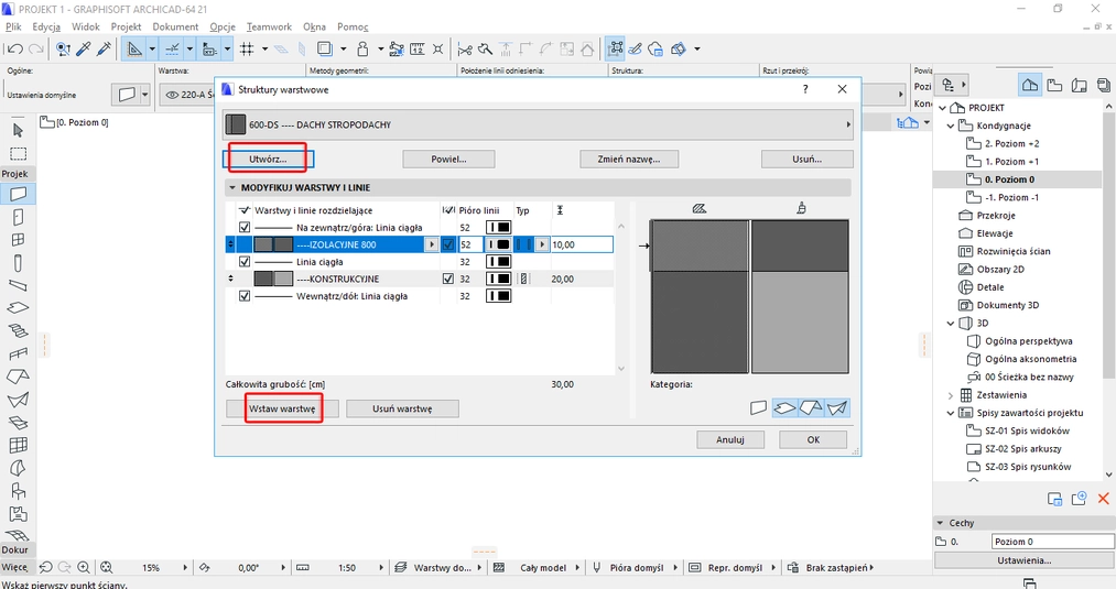 Archicad - Jak zmienić grubość ścian - Tutorial, poradnik - 03