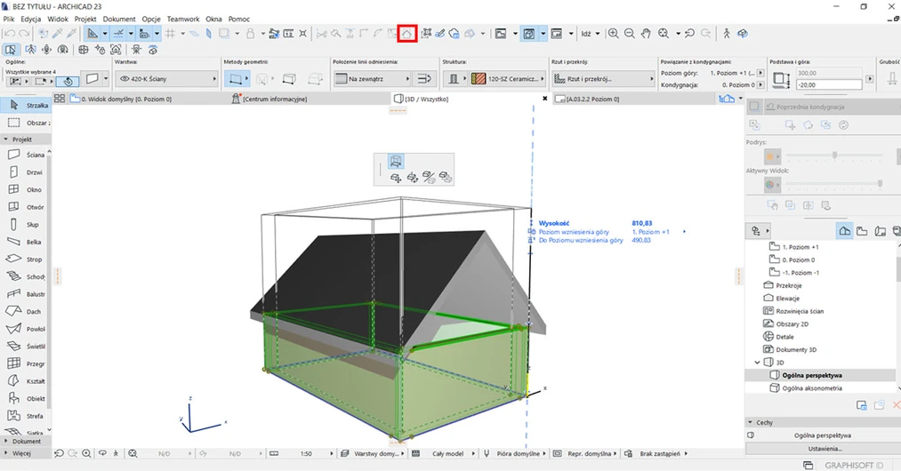Archicad Jak zmienić widoczność ścian po docięciu dachu Poradnik 01