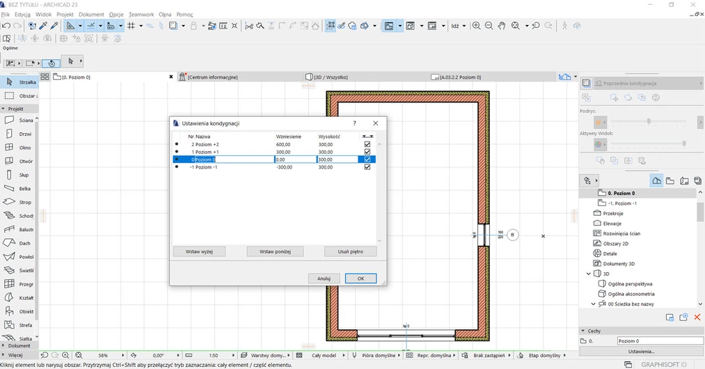Archicad Jak zmienić wysokość ściany Poradnik 01