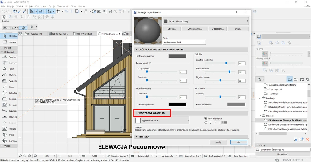 Archicad Wyświetlanie tekstur w widokach elewacji Poradnik 01