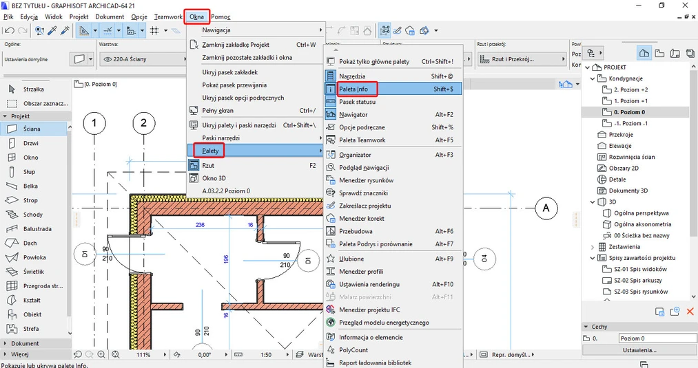 Archicad - Jak włączyć paletę info - Tutorial, poradnik 02