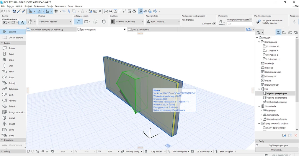 Archicad jak wyciąć otwór w ścianie poradnik 03