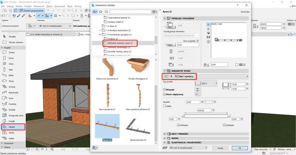 Archicad jak zrobić rynny poradnik 01
