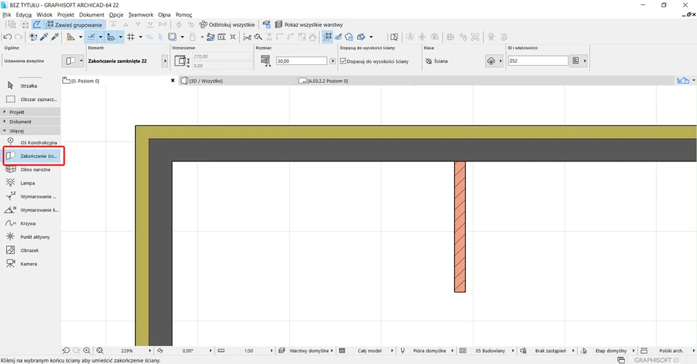 Archicad jak zrobić zakończenie ściany Poradnik 01