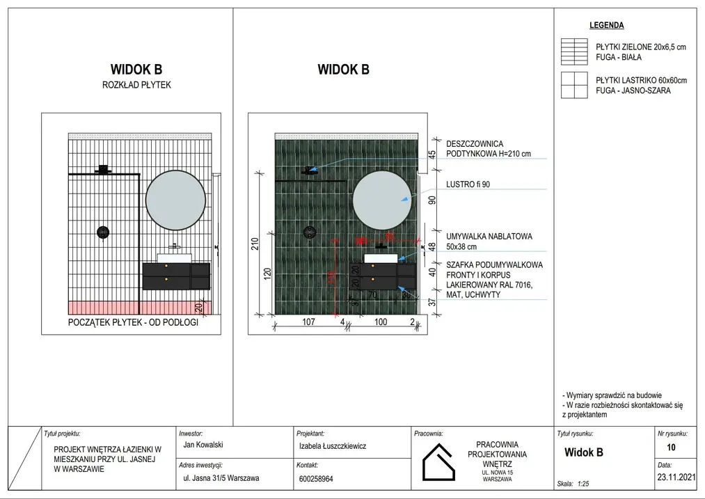 Projekt wnętrza łazienki w Archicad.