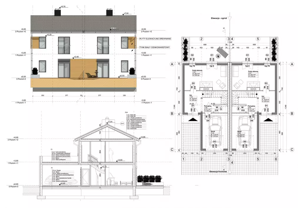 Stwórz projekt budynku i przekroje w Archicad. Projekt budynku bliźniaka.