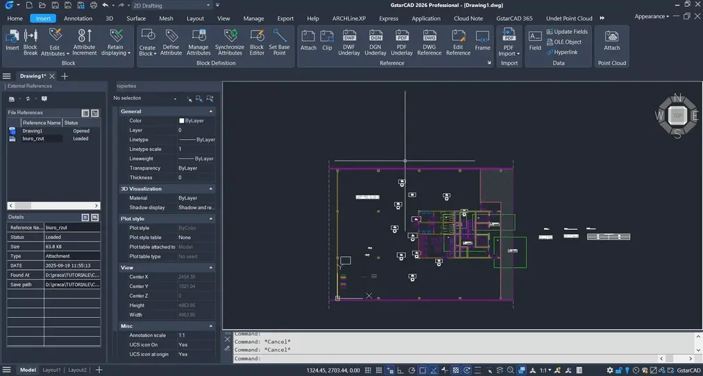 Interfejs GstarCAD 2026 Professional z&nbsp;widocznym planem piętra 2D