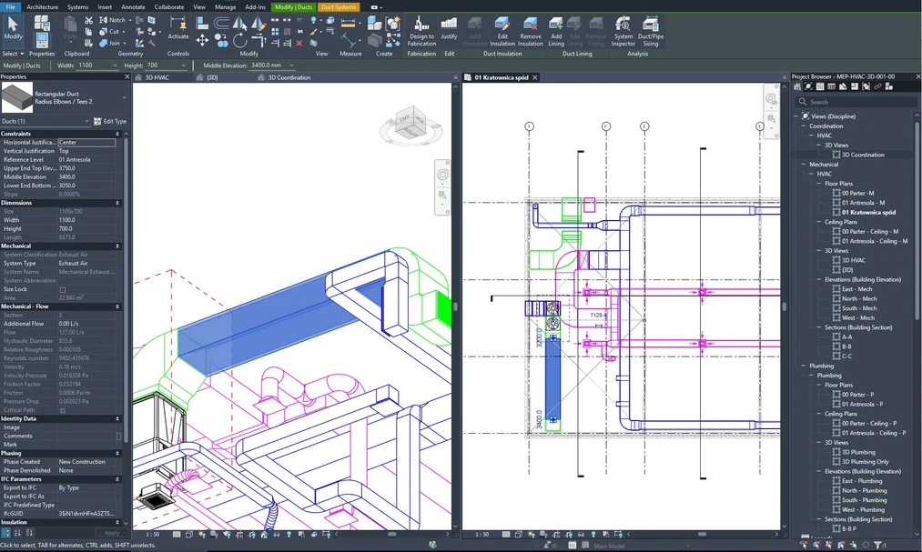 Interfejs Revit MEP z funkcjami HVAC