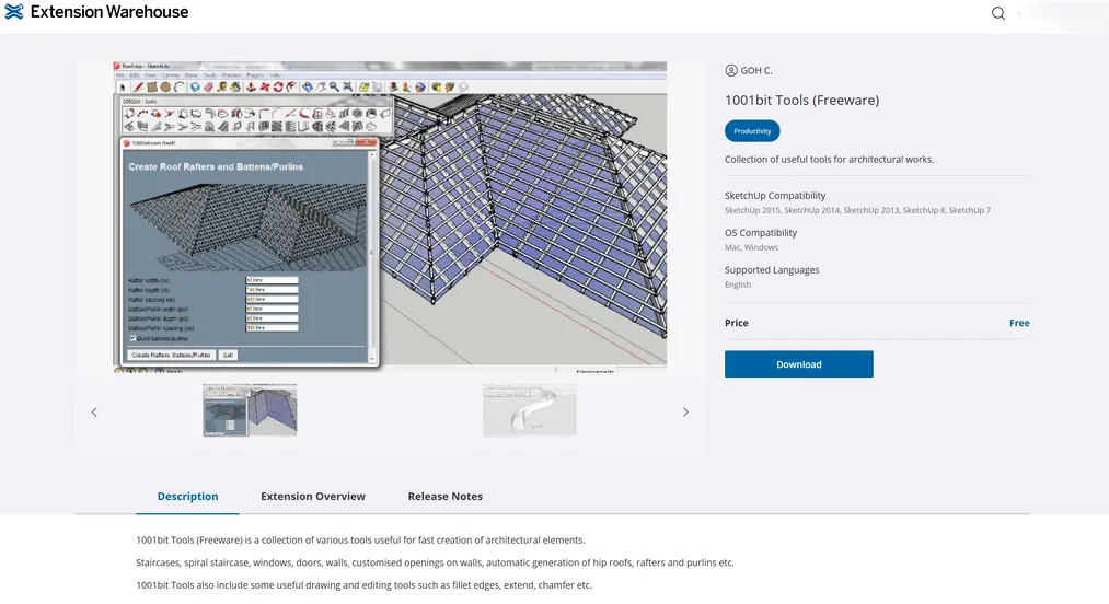Darmowa wtyczka 1001bit Tools Freeware w&nbsp;Extension Warehouse do SketchUpa