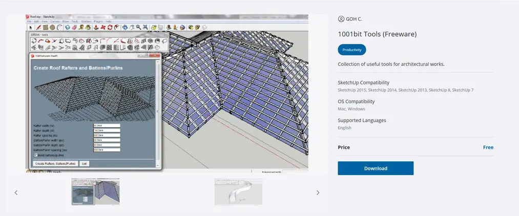 Darmowa wtyczka 1001bit Tools Freeware w&nbsp;Extension Warehouse do SketchUpa