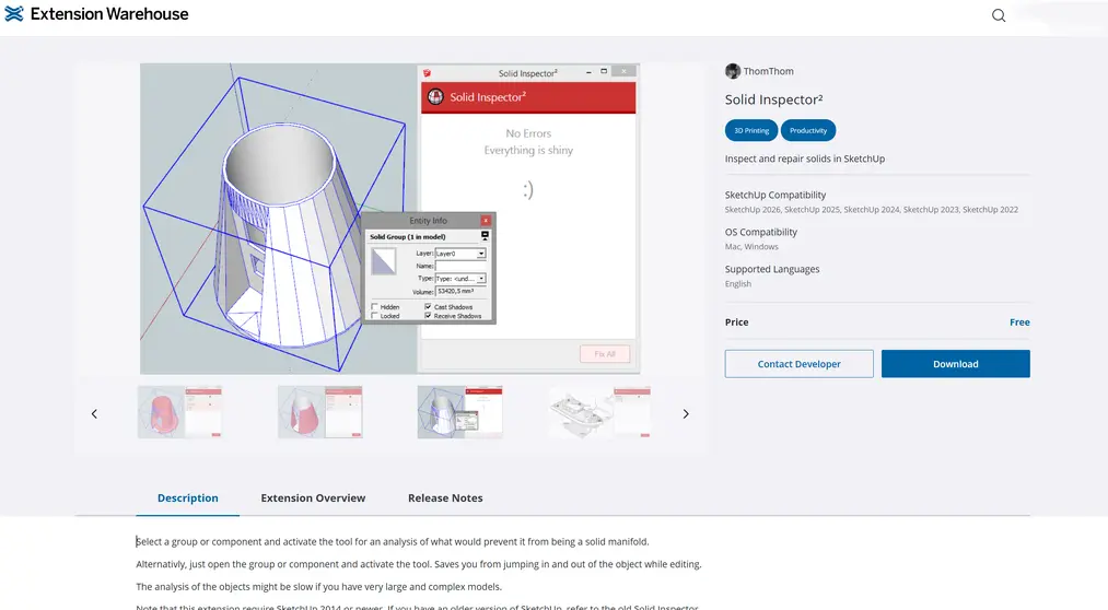 Narzędzie Solid Inspector 2 do naprawy brył w&nbsp;SketchUp - sklep Extension Warehouse