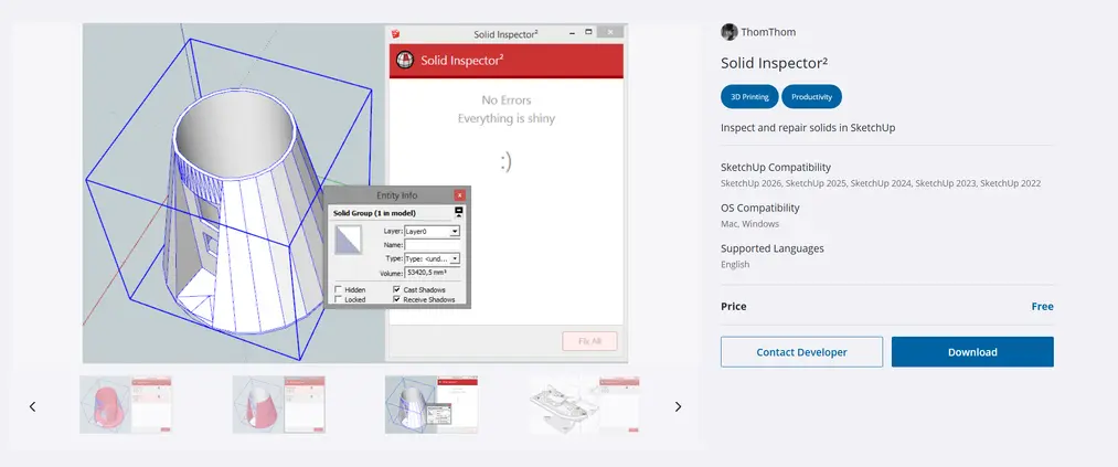 Narzędzie Solid Inspector 2 do naprawy brył w&nbsp;SketchUp - sklep Extension Warehouse