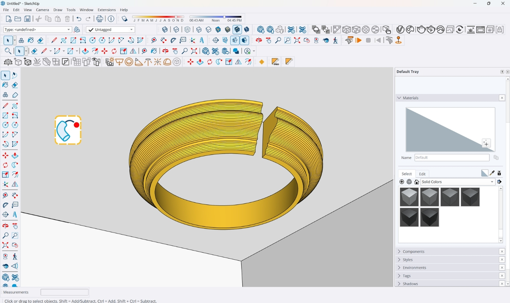 Zniekształcona listwa w&nbsp;SketchUp Follow Me wyciągnięta nieprostopadle do ścieżki.