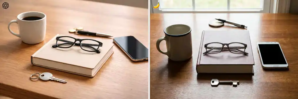 Test 3: relacje przestrzenne między przedmiotami – porównanie GPT Image 1.5 i&nbsp;Nano Banana Pro