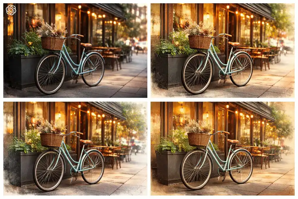 Test 7: różne style graficzne – wynik GPT Image 1.5 (kolaż grafik)