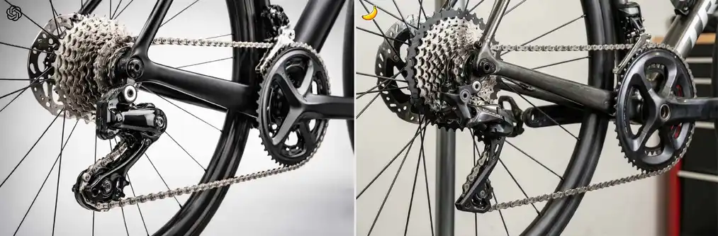 Test 11: fotorealistyczne zbliżenie napędu roweru – porównanie GPT Image 1.5 i&nbsp;Nano Banana Pro