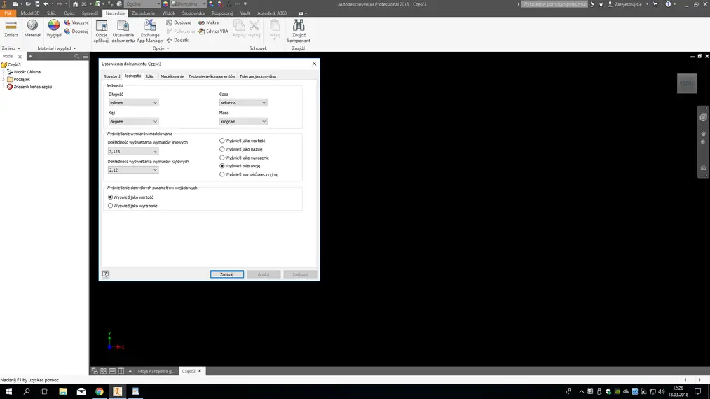 Inventor - jak zmienić jednostki? Tutorial, poradnik - 01