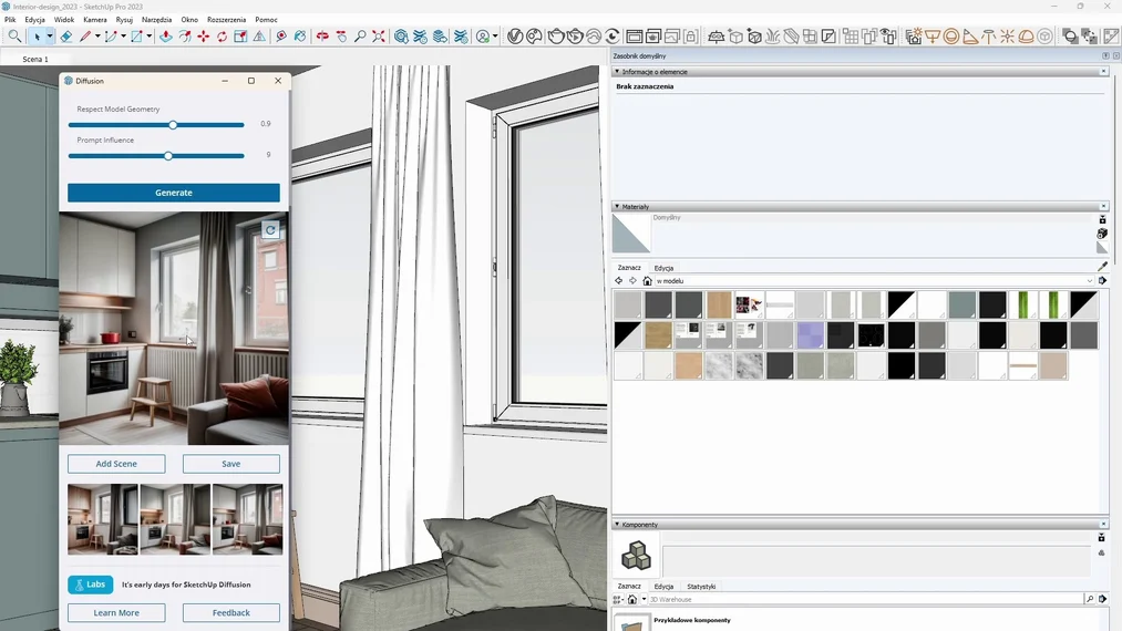 Style wizualne od fotorealizmu do akwareli w SketchUp Diffusion