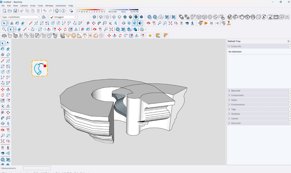 Zepsuta geometria w&nbsp;programie SketchUp, ukazująca błąd narzędzia Follow Me