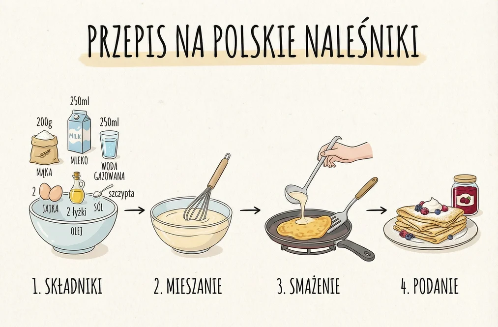 Infografika przepisu na polskie naleśniki stworzona przez Nano Banana Pro