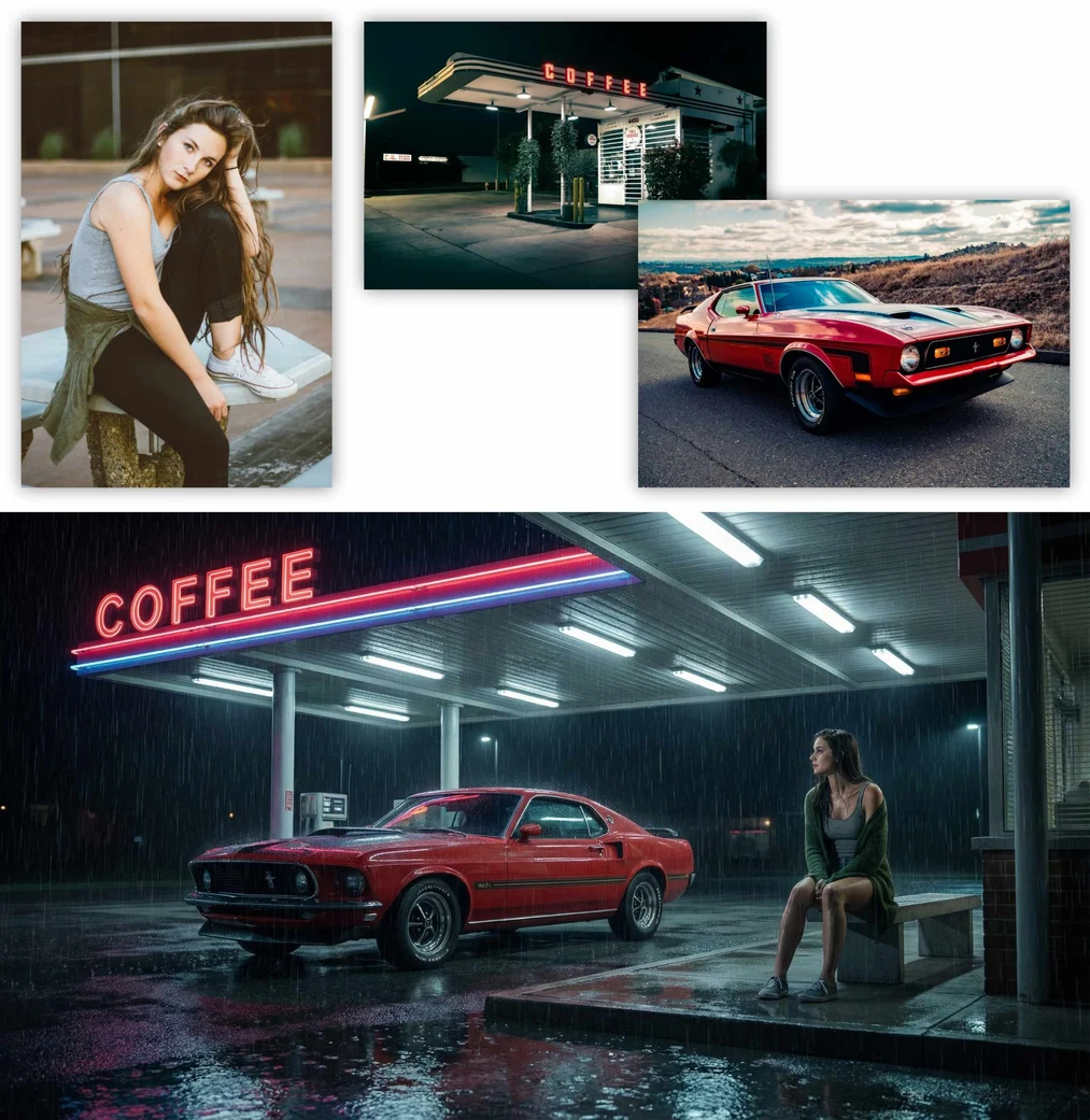 Nano Banana Pro - praca z&nbsp;wieloma zdjęciami referencyjnymi w&nbsp;stylu neo-noir