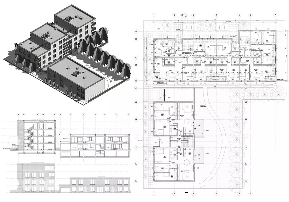 Revit projekt kilku budynków.