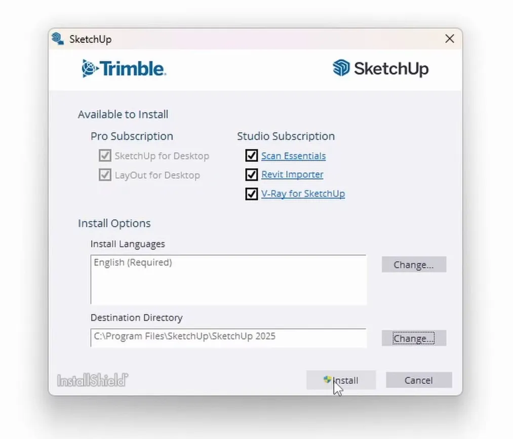 Proces instalacji SketchUp - wybór systemu Windows lub macOS