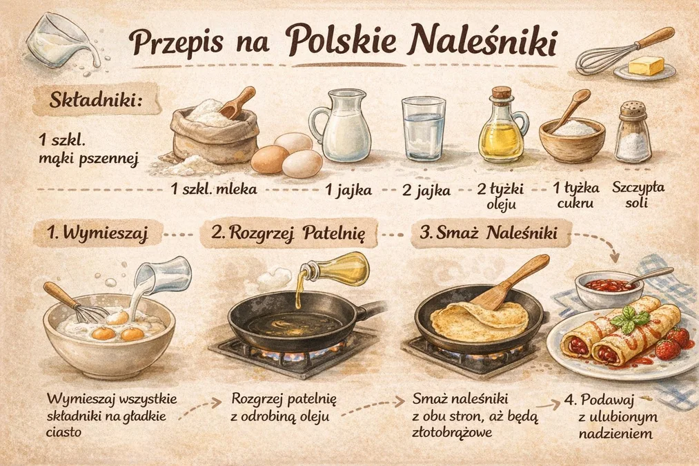 Test 5 GPT Image 1.5 tworzenie infografiki przepisu na naleśniki – wizualna instrukcja krok po kroku