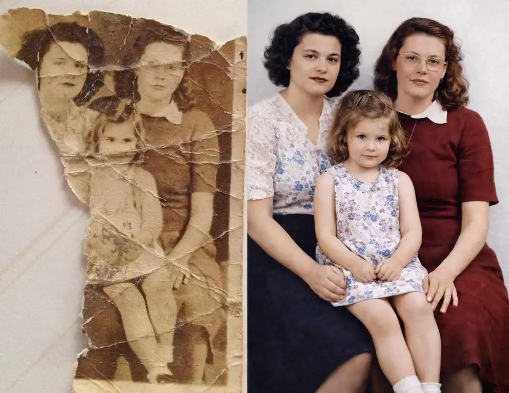 Test 9 GPT Image 1.5 restauracja starego zdjęcia – efekt wygładzenia twarzy i&nbsp;koloryzacja