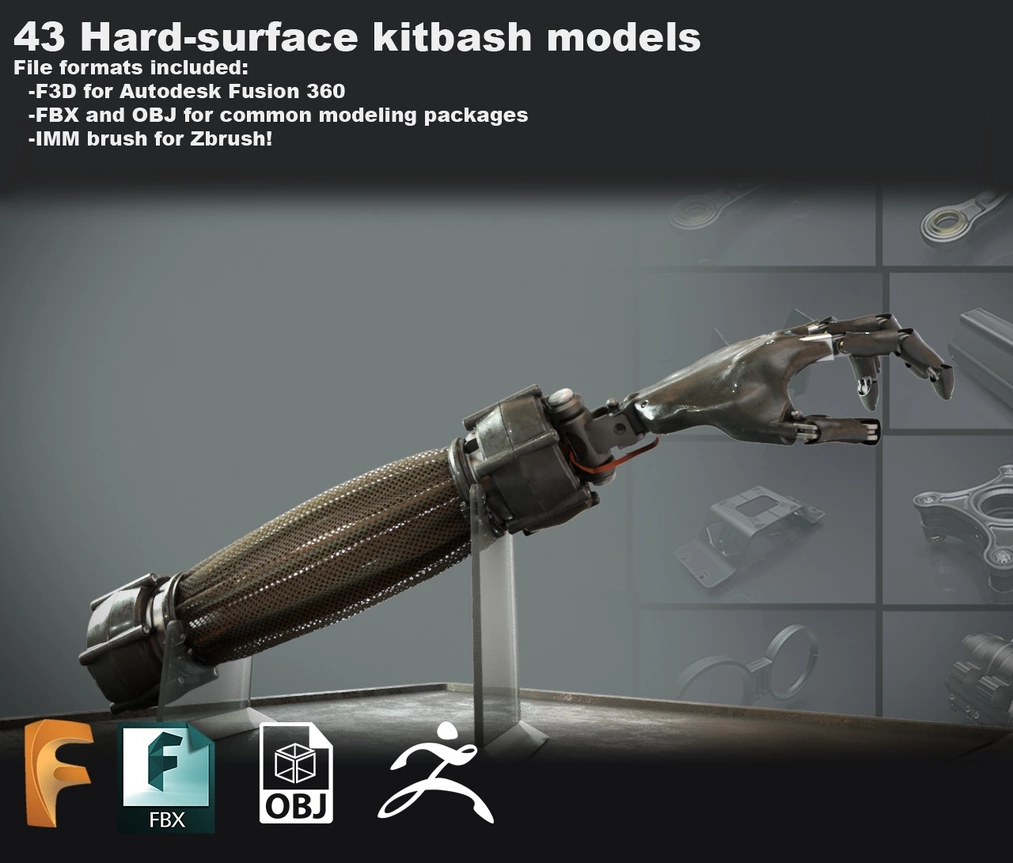 Zestaw darmowych modeli 3d w stylu Hard Surface - Kitbash Set