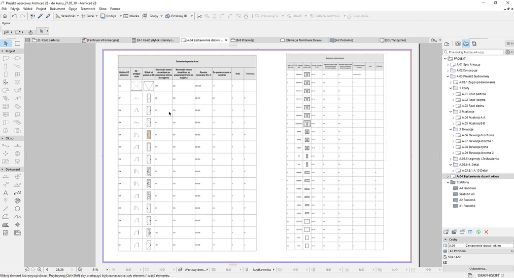 Tworzenie zestawień w Archicadzie – zestawienia stolarki, ścian i komponentów