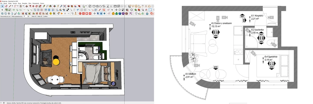 Sketchup 2020 + Vray 5 + LayOut - Przygotowanie projektu mieszkania - 02