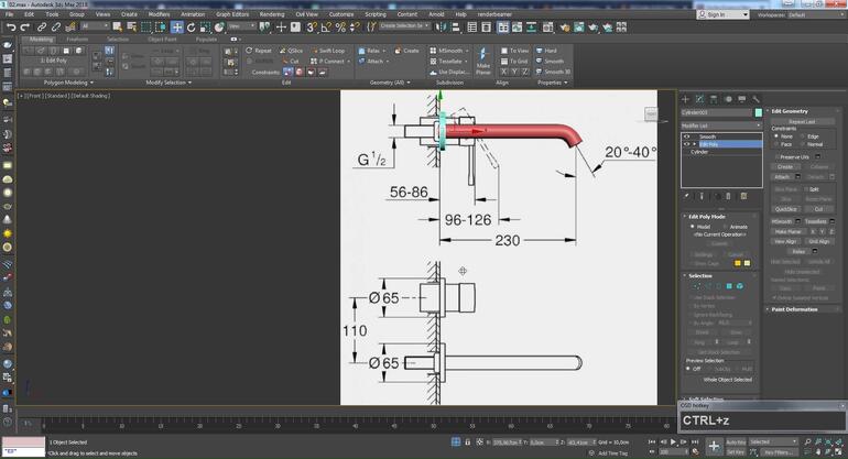 Tutorial, poradnik - 3ds Max - Modelowanie 3d baterii łazienkowej, podtynkowej