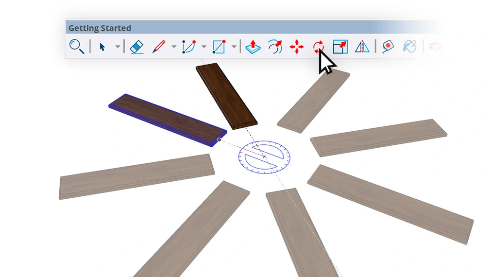Układanie elementów w&nbsp;szyku, w&nbsp;kole, używając narzędzia "Obróć"